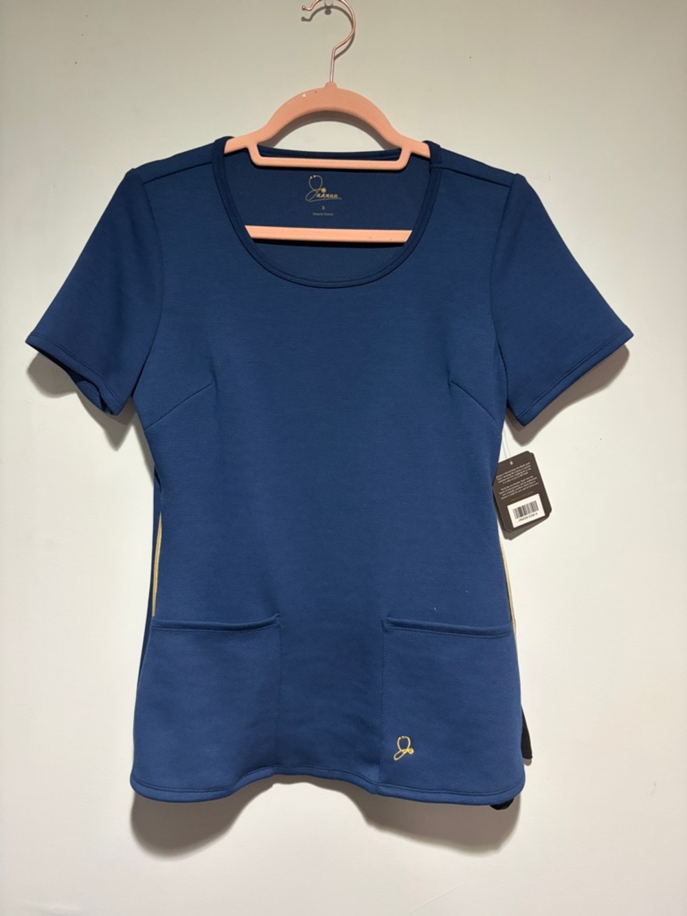 Jaanuu Navy Short-Sleeve Scoop Neck Scrub Top